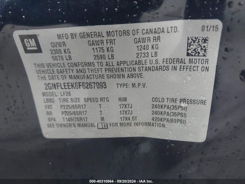 2015 Chevrolet Equinox Ls VIN: 2GNFLEEK6F6267093 Lot: 40310864