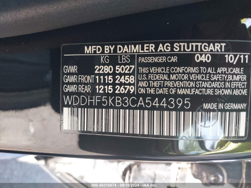 WDDHF5KB3CA544395 2012 Mercedes-Benz E 350