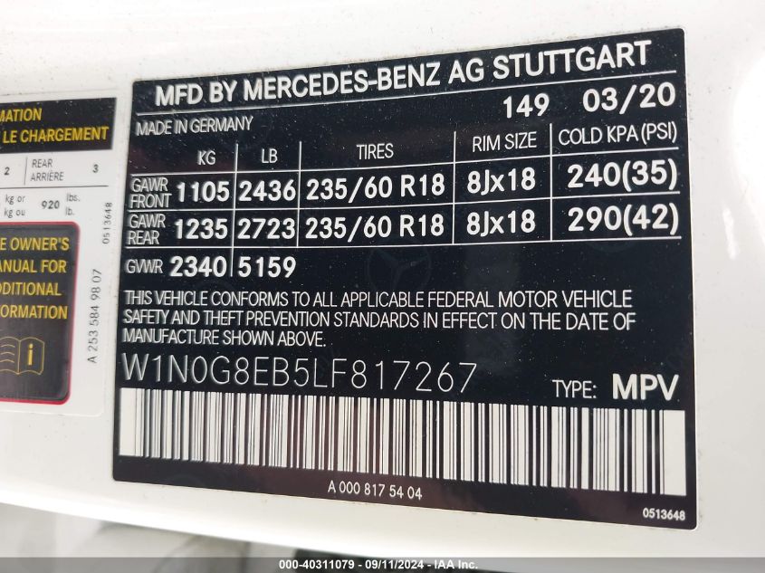 W1N0G8EB5LF817267 2020 Mercedes-Benz Glc 300 4Matic