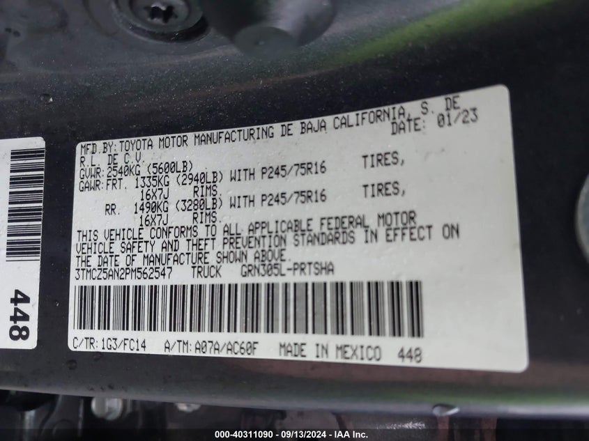 VIN 3TMCZ5AN2PM562547 2023 TOYOTA TACOMA SR5 V6