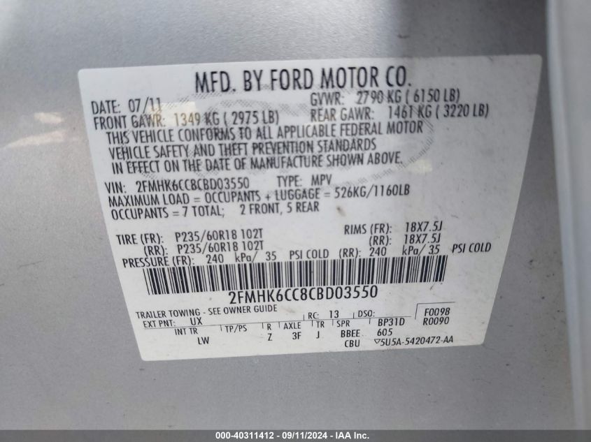 2FMHK6CC8CBD03550 2012 Ford Flex Sel