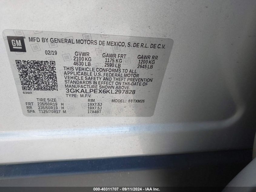 3GKALPEX6KL297828 2019 GMC Terrain Slt