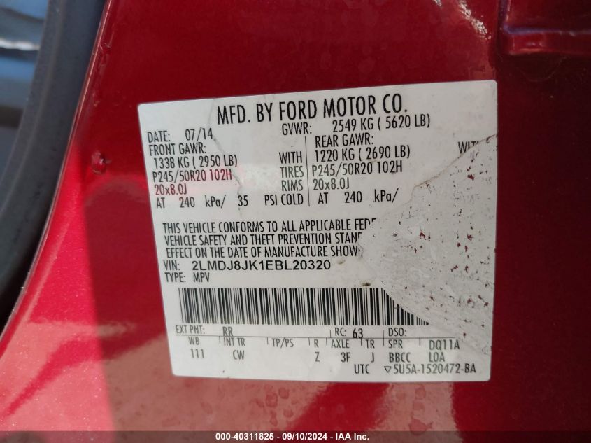 2014 LINCOLN MKX - 2LMDJ8JK1EBL20320