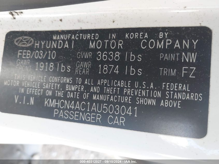 KMHCN4AC1AU503041 2010 Hyundai Accent Gls