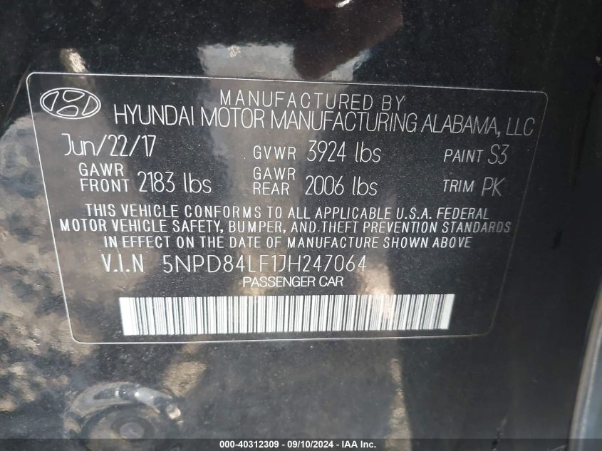 2018 HYUNDAI ELANTRA SEL - 5NPD84LF1JH247064