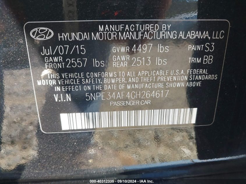 2016 HYUNDAI SONATA SPORT - 5NPE34AF4GH264617