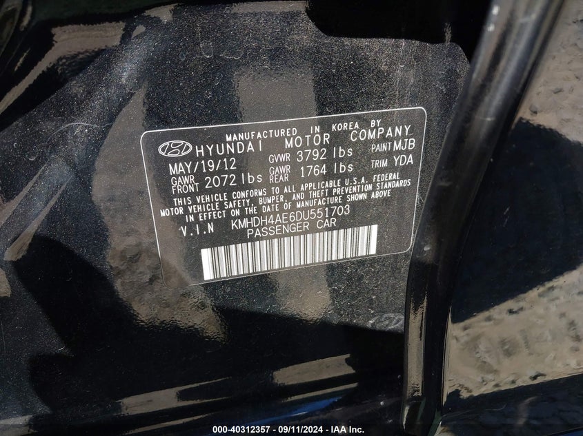 KMHDH4AE6DU551703 2013 Hyundai Elantra Gls