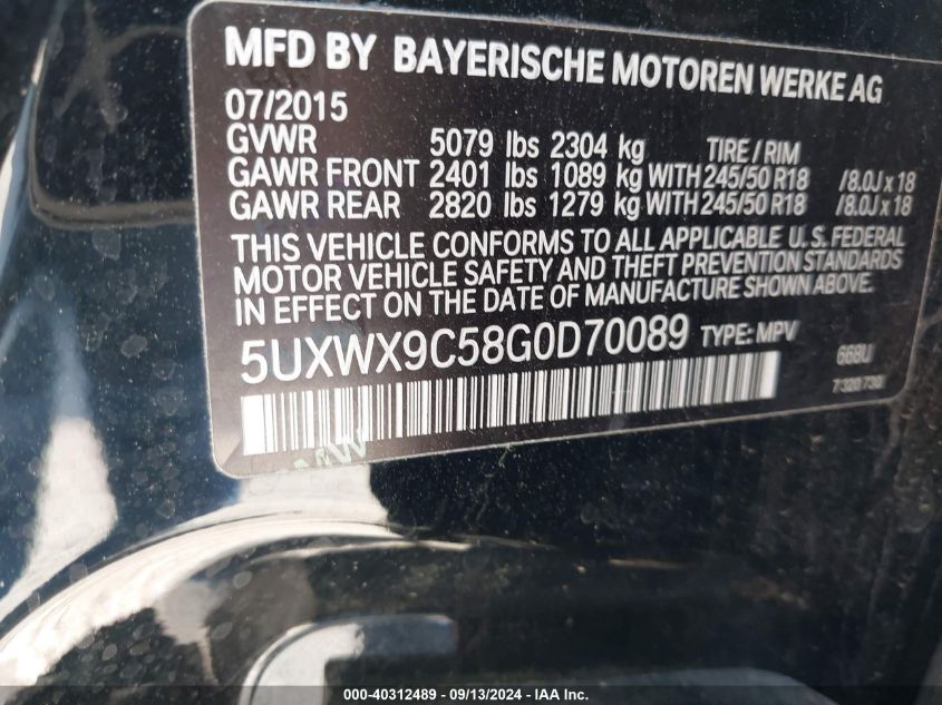 5UXWX9C58G0D70089 2016 BMW X3 xDrive28I