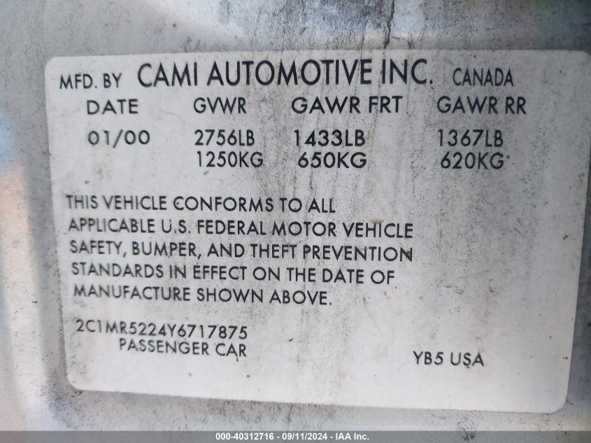 2C1MR5224Y6717875 2000 Chevrolet Metro Lsi