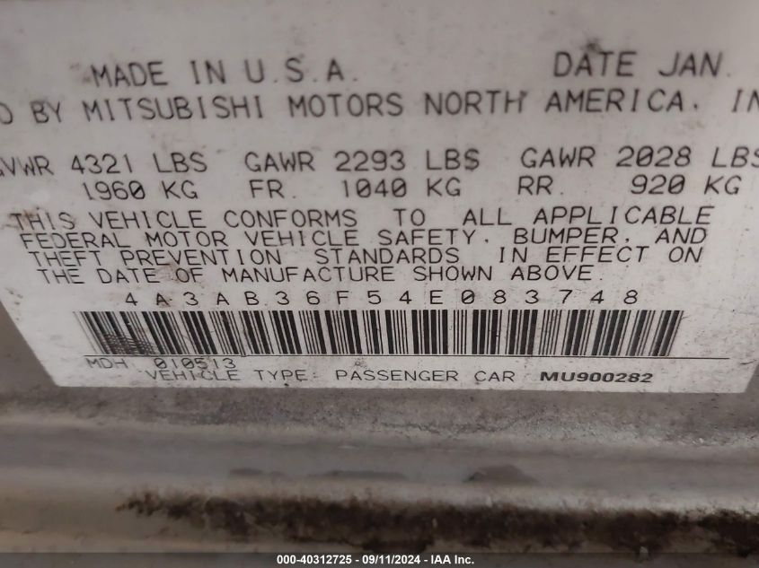 4A3AB36F54E083748 2004 Mitsubishi Galant Es