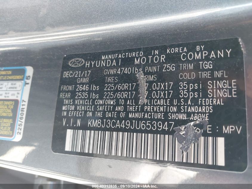 KM8J3CA49JU653947 2018 Hyundai Tucson Sel