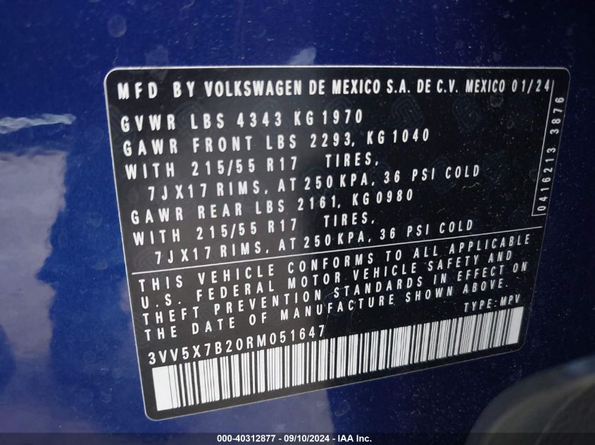 3VV5X7B20RM051647 2024 Volkswagen Taos S