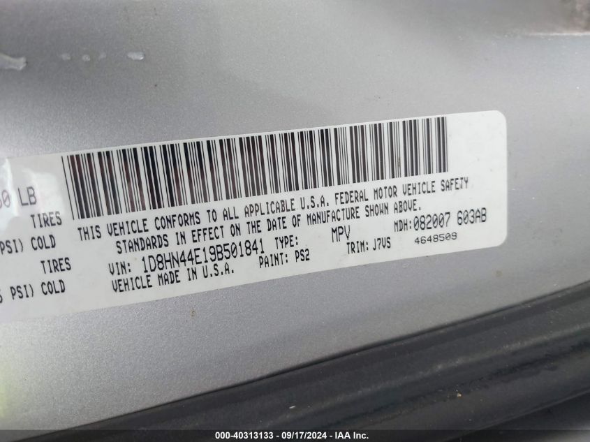 2009 Dodge Grand Caravan Se VIN: 1D8HN44E19B501841 Lot: 40313133