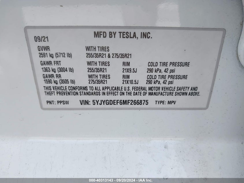 VIN 5YJYGDEF6MF266875 2021 TESLA MODEL Y PERFORMANCE DUAL MOTOR ALL-WHEEL DRIVE