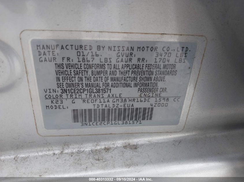 3N1CE2CP1GL381571 2016 Nissan Versa Note S (Sr)/S Plus/Sl/Sr/Sv