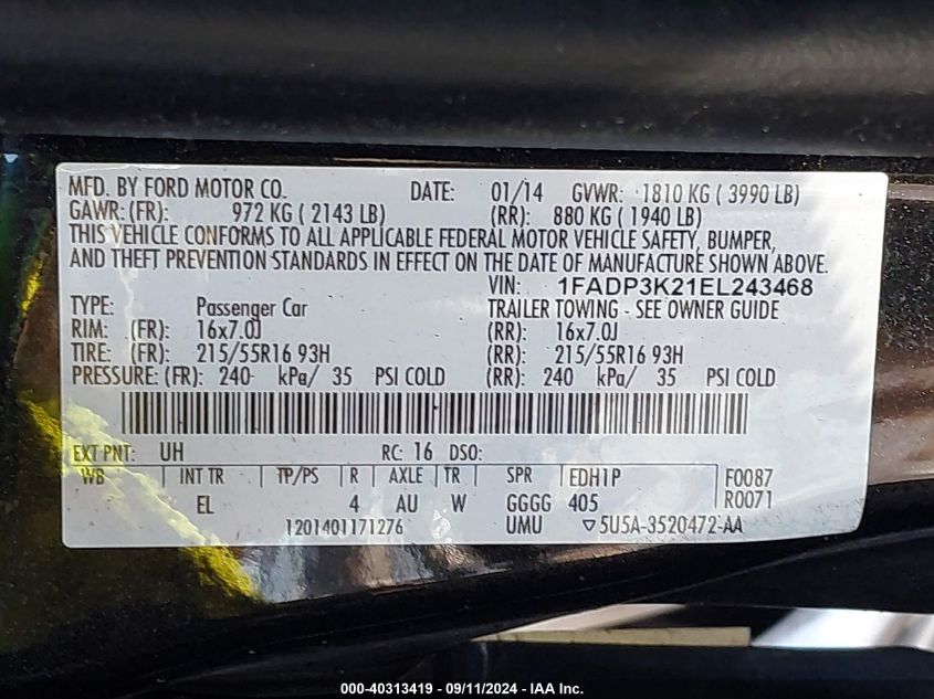 2014 FORD FOCUS SE - 1FADP3K21EL243468