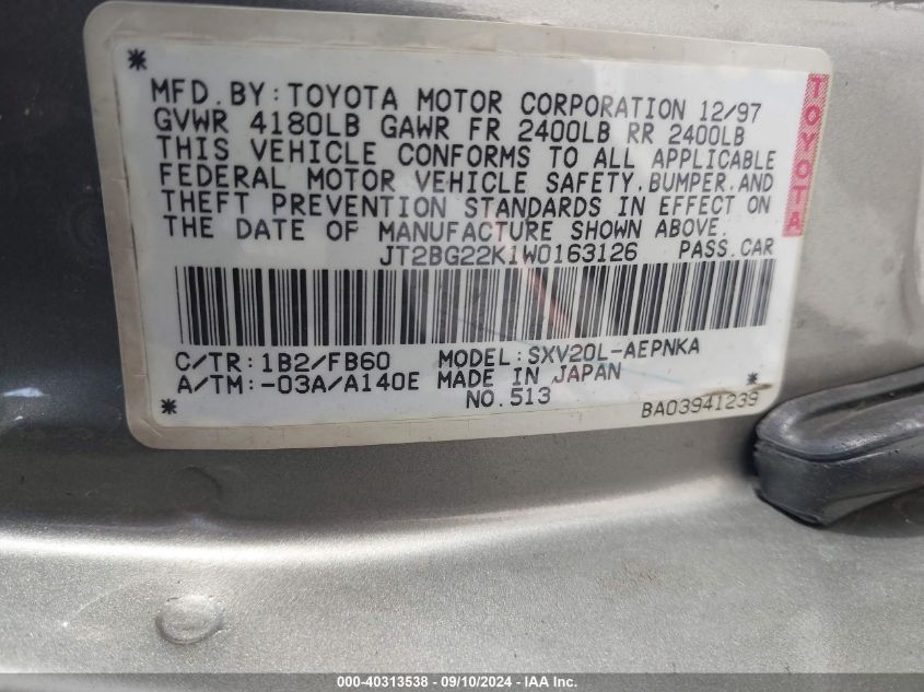 JT2BG22K1W0163126 1998 Toyota Camry Le