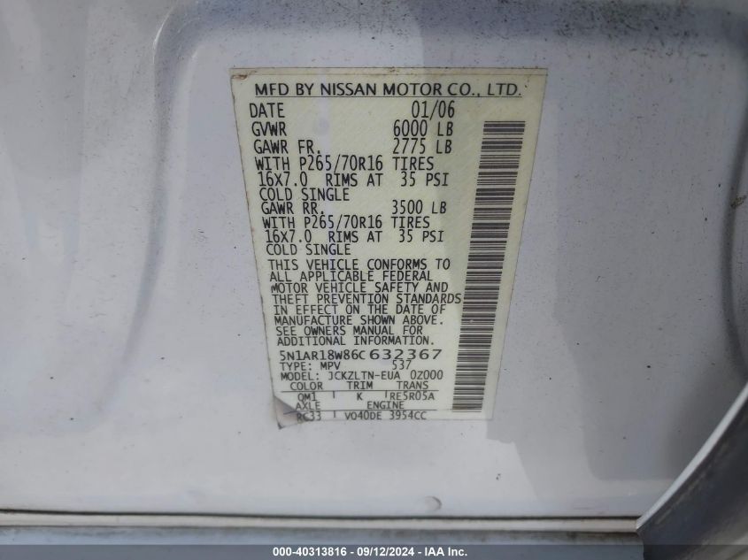 5N1AR18W86C632367 2006 Nissan Pathfinder Se