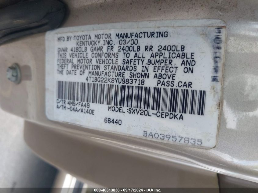 4T1BG22K8YU983718 2000 Toyota Camry Ce/Le/Xle