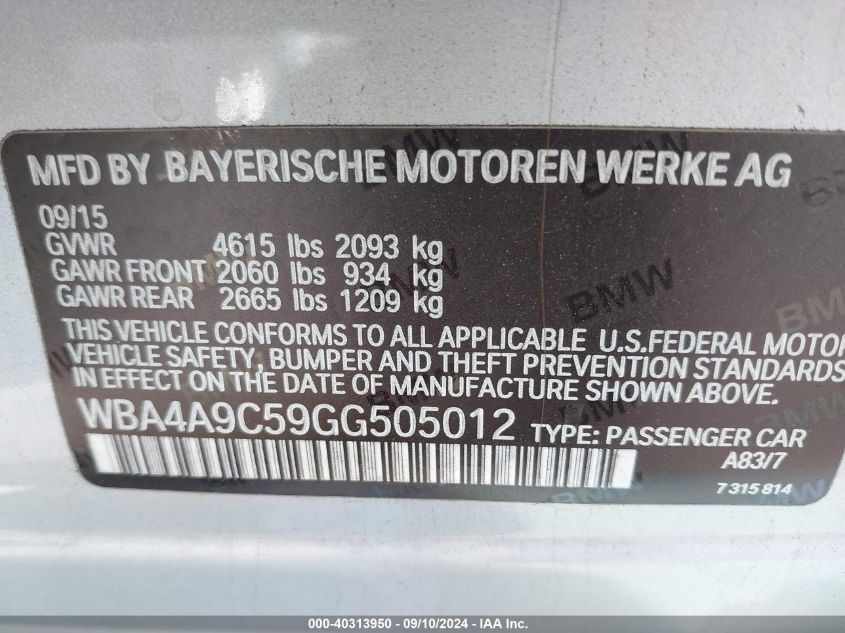 WBA4A9C59GG505012 2016 BMW 428 I Gran Coupe Sulev