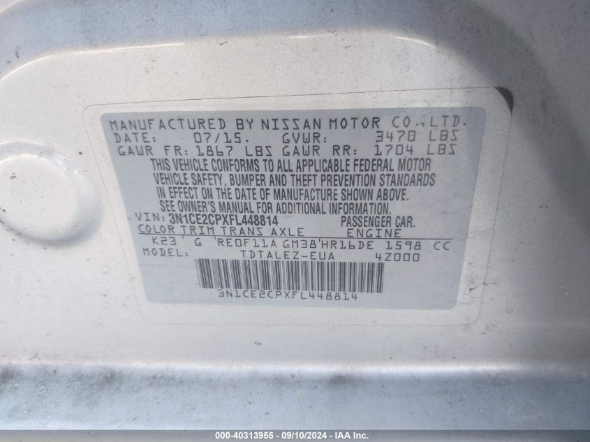 3N1CE2CPXFL448814 2015 Nissan Versa Note S (Sr)/S Plus/Sl/Sr/Sv