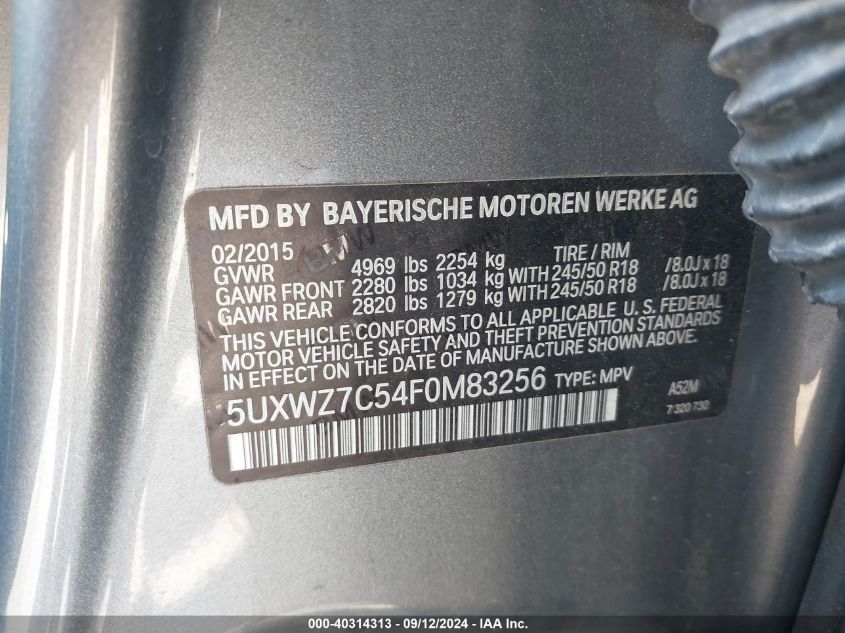 5UXWZ7C54F0M83256 2015 BMW X3 Sdrive28I