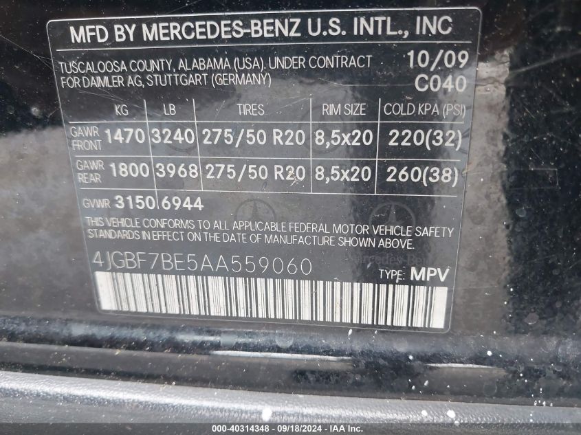 4JGBF7BE5AA559060 2010 Mercedes-Benz Gl 450 4Matic