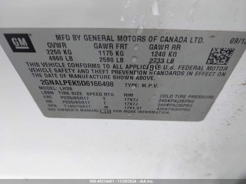 VIN 2GNALPEK5D6166498 2013 CHEVROLET EQUINOX no.9