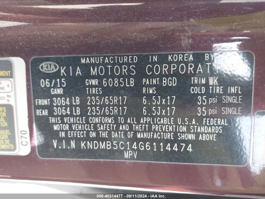 KNDMB5C14G6114474 2016 Kia Sedona Lx