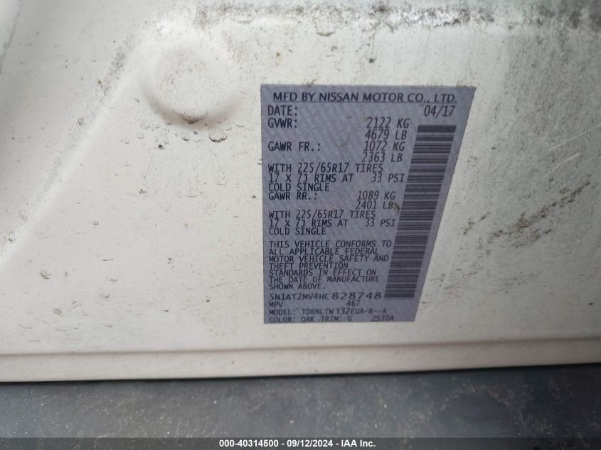 2017 NISSAN ROGUE SV - 5N1AT2MV4HC828748