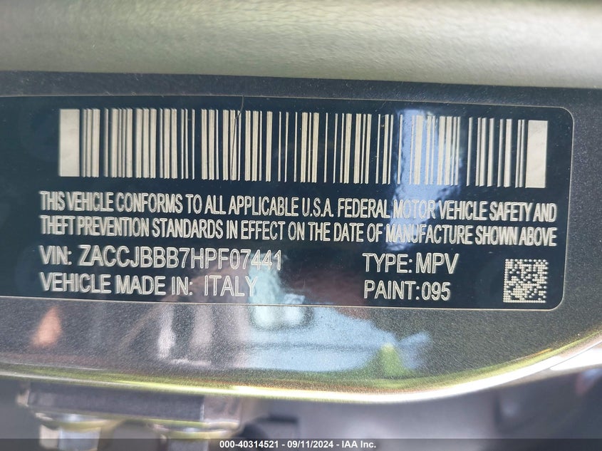 VIN ZACCJBBB7HPF07441 2017 JEEP RENEGADE LATITUDE 4X4