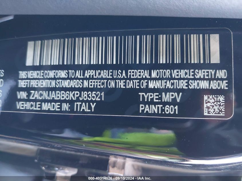 2019 Jeep Renegade Latitude Fwd VIN: ZACNJABB6KPJ83521 Lot: 40314526