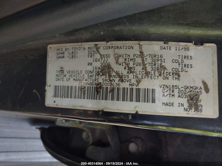 JT3HN86R9T0002136 1996 Toyota 4Runner Sr5