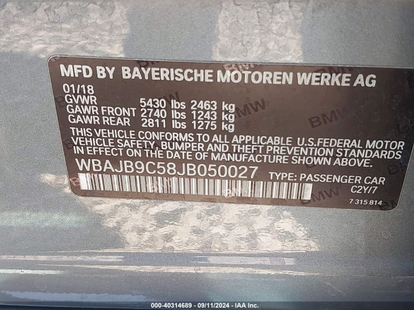 VIN WBAJB9C58JB050027 2018 BMW M550I, Xdrive no.9