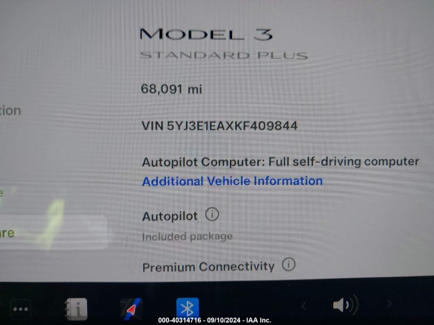 2019 Tesla Model 3 Long Range/Mid Range/Standard Range/Standard Range Plus VIN: 5YJ3E1EAXKF409844 Lot: 40314716