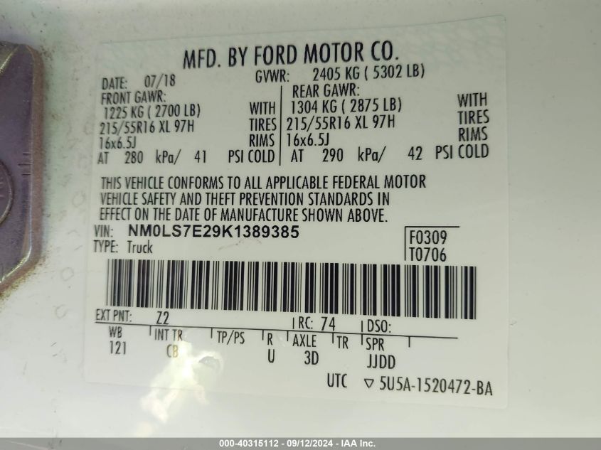 NM0LS7E29K1389385 2019 Ford Transit Connect Xl