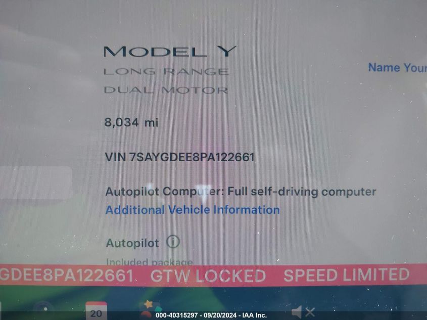 2023 Tesla Model Y Awd/Long Range Dual Motor All-Wheel Drive VIN: 7SAYGDEE8PA122661 Lot: 40315297