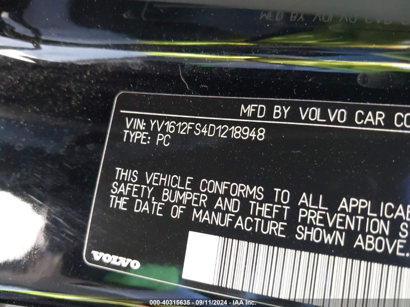 YV1612FS4D1218948 2013 Volvo S60 T5 Platinum