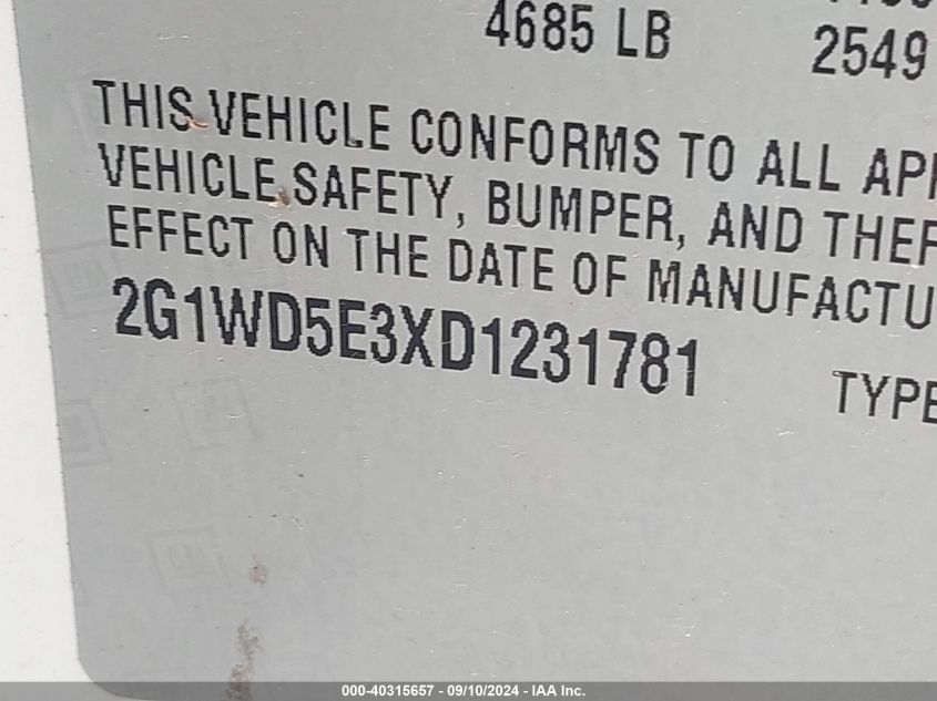 2G1WD5E3XD1231781 2013 Chevrolet Impala Police