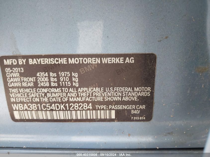 2013 BMW 320I - WBA3B1C54DK128284