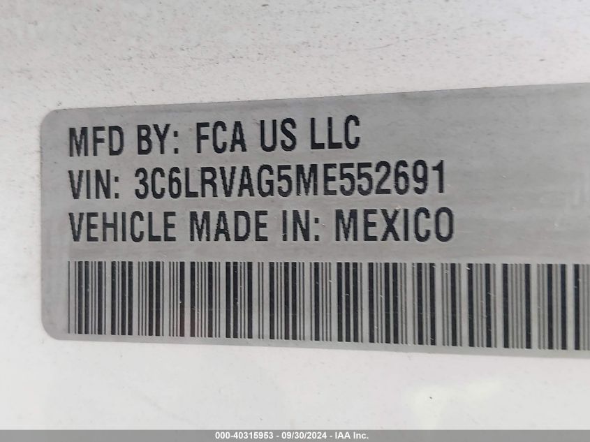 3C6LRVAG5ME552691 2021 Ram Promaster 1500 Low Roof 136 Wb