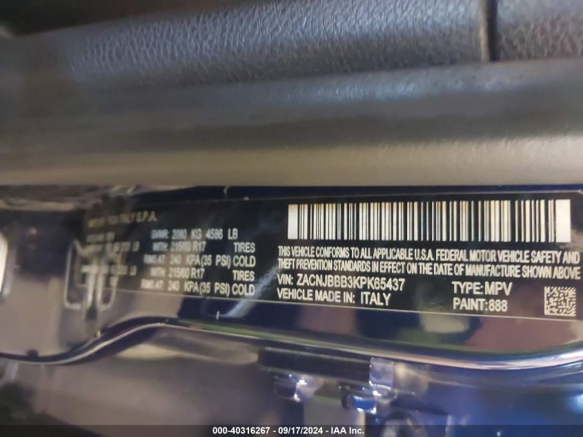 VIN ZACNJBBB3KPK65437 2019 JEEP RENEGADE LATITUDE 4X4