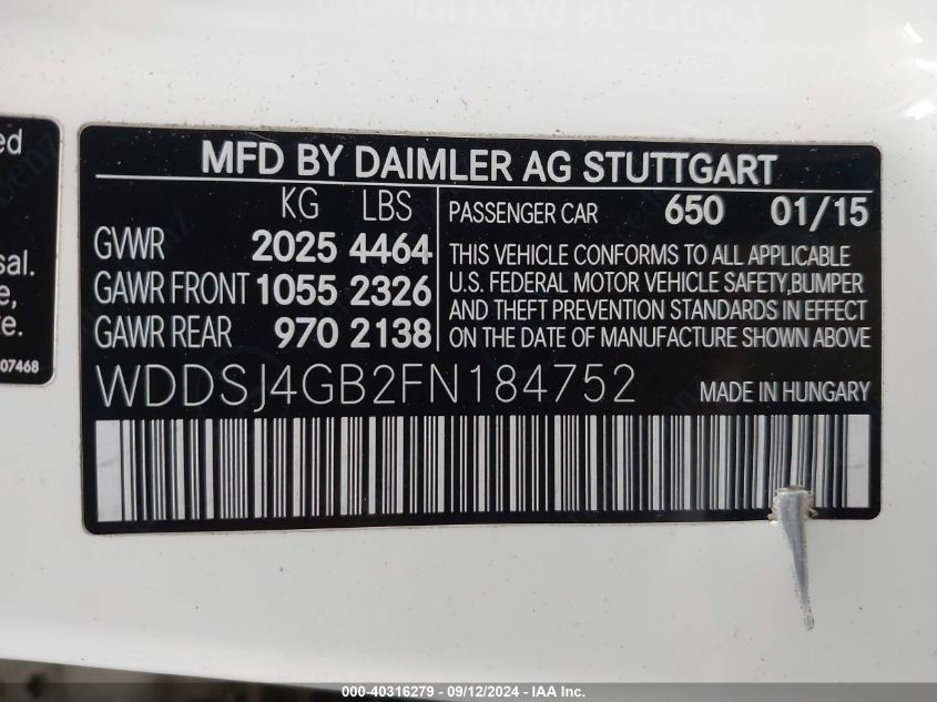 WDDSJ4GB2FN184752 2015 Mercedes-Benz Cla 250 4Matic