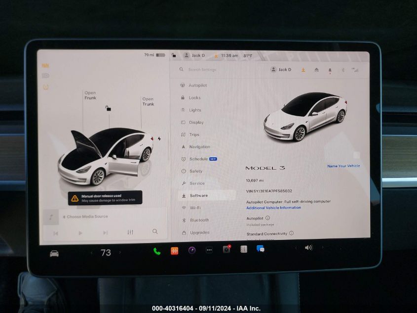 2023 Tesla Model 3 VIN: 5YJ3E1EA7PF585032 Lot: 40316404