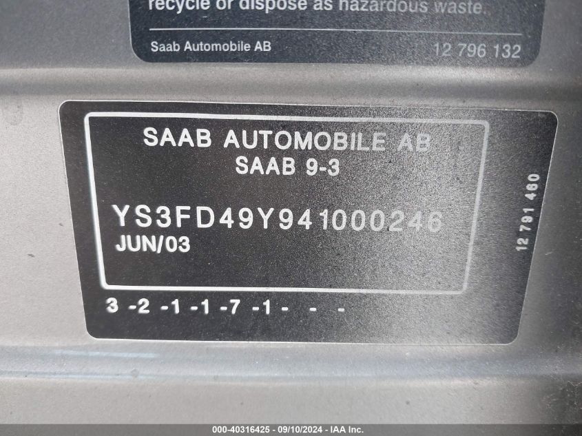 YS3FD49Y941000246 2004 Saab 9-3 Arc