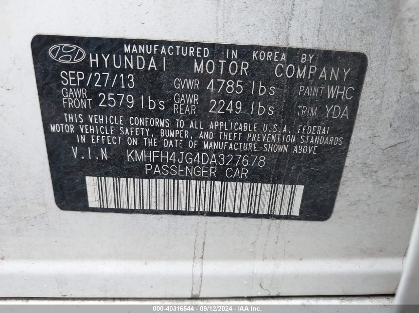 KMHFH4JG4DA327678 2013 Hyundai Azera