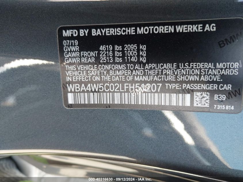 WBA4W5C02LFH51207 2020 BMW 430I xDrive