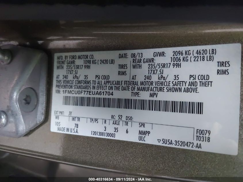 1FMCU0F77EUA61704 2014 Ford Escape S