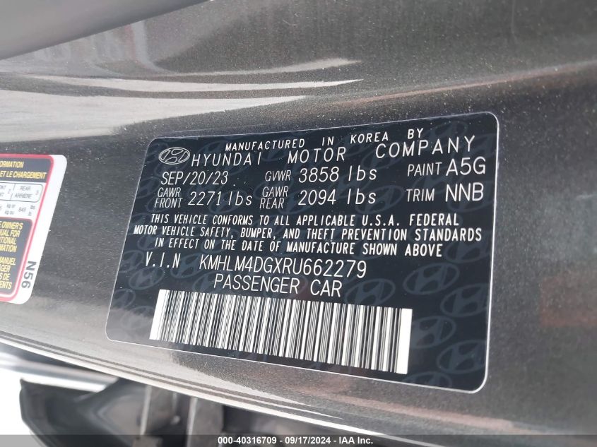 2024 Hyundai Elantra Sel VIN: KMHLM4DGXRU662279 Lot: 40316709