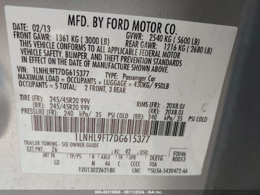 1LNHL9FT7DG615377 2013 Lincoln Mks Ecoboost